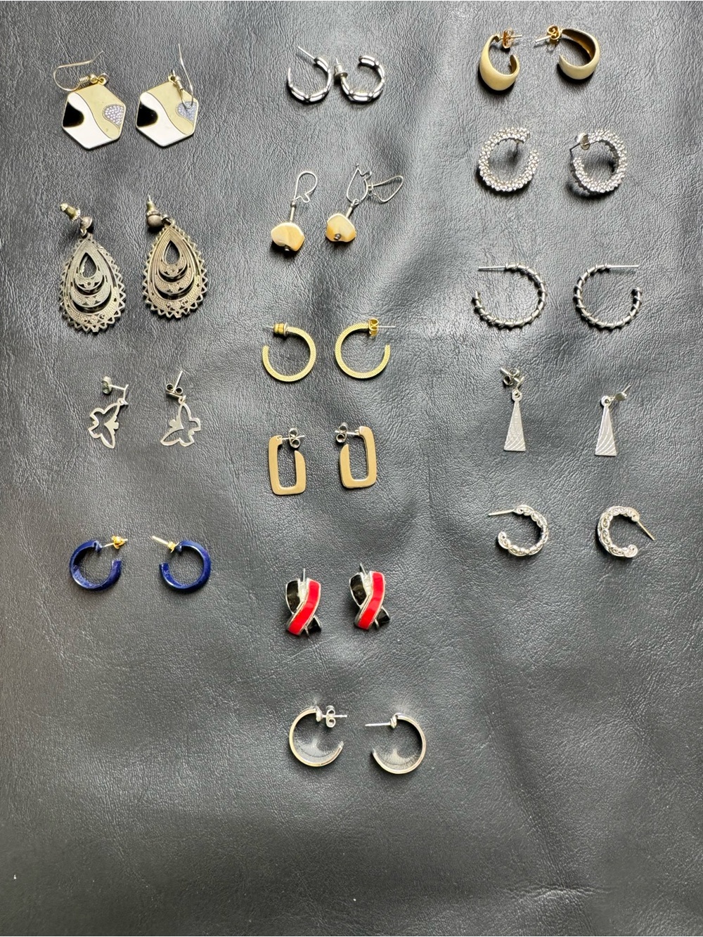 Mixed Metal Women's Earring Set - Gold, Silver, Blue, Red